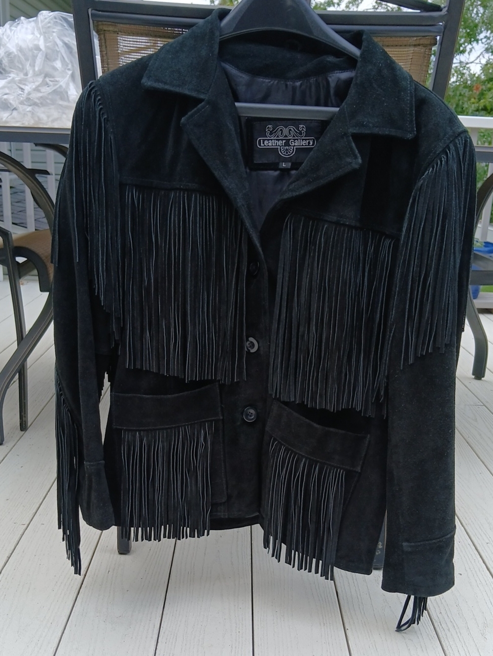 Women's Black Suede %100 Leather Fringe Jacket